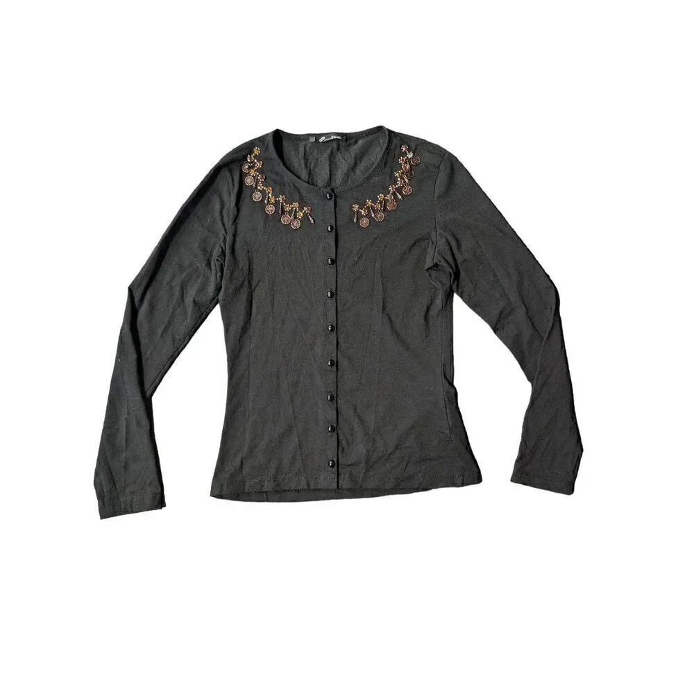 Kiki Riki Cardigan Black with a Round Neck. Women's Size Small